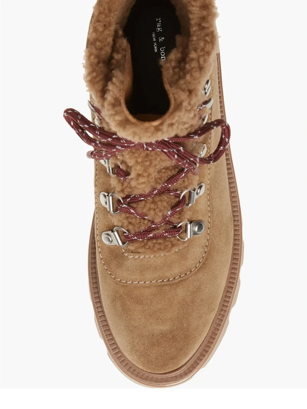 rag & bone Tan Suede Lace-Up Lug Boot with Shearling Collar